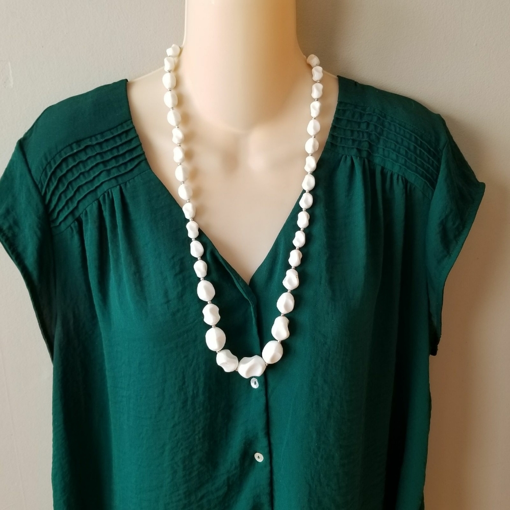 Vintage white bead necklace long beaded retro